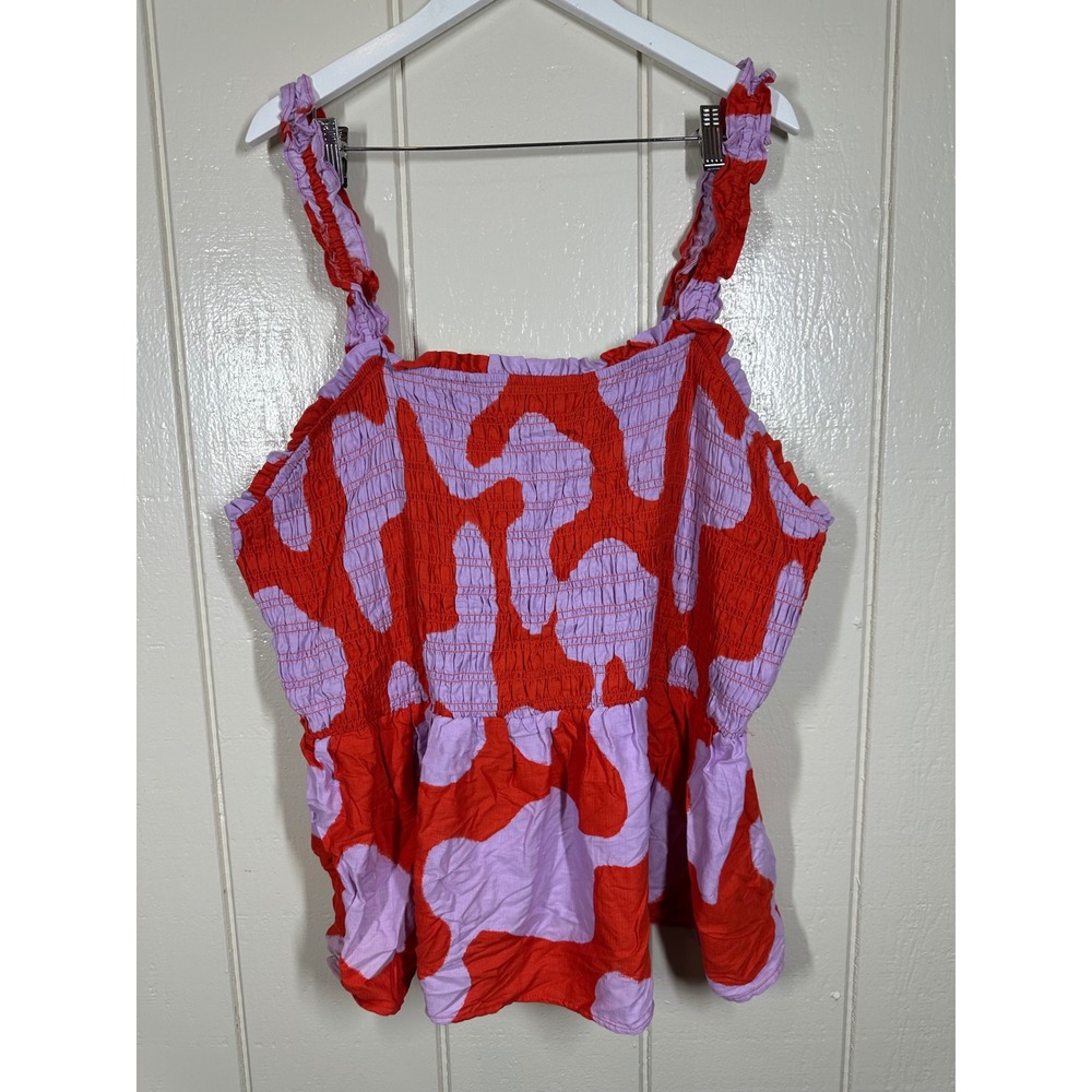 Ava & Viv Top Womens 3X Red Purple Abstract Smocked Peplum Ruffle Strap Camisole